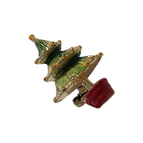 Vintage Enamel Christmas Tree Brooch Pin - Picture 2 of 9
